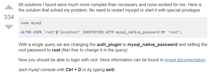 Snip of a webpage showing me a MYSQL root password fix